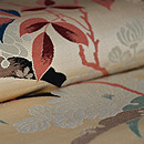 雪輪に菊と南天の織名古屋帯　質感・風合