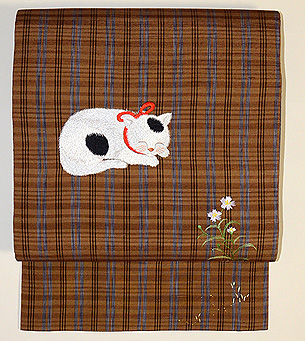 猫の刺繍名古屋帯