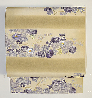 横段秋の花刺繍名古屋帯