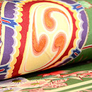 常盤色菊花に箔散らし文名古屋帯　質感・風合