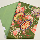 常盤色菊花に箔散らし文名古屋帯　帯裏