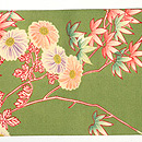 常盤色菊花に箔散らし文名古屋帯　前中心