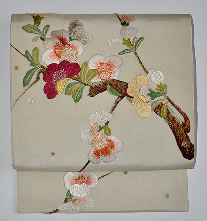 枝桜の図刺繍名古屋帯