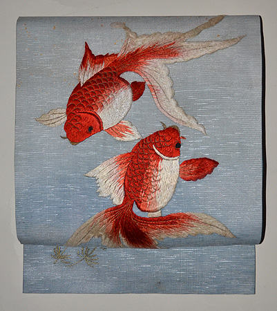 金魚の図刺繍名古屋帯