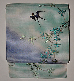 柳に燕絽名古屋帯