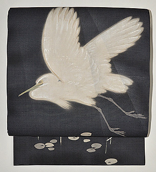 蓮池の鷺絽名古屋帯