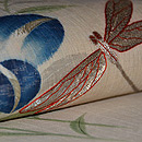 蜻蛉に桔梗の図麻夏帯　質感・風合