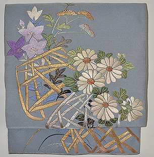 花籠の刺繍単衣帯