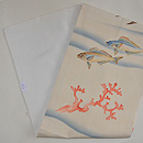 珊瑚に魚の図絽名古屋帯　前中心