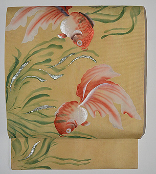 金魚に水草模様絽名古屋帯