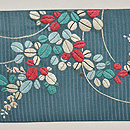 青地萩の刺繍名古屋帯　前中心