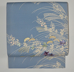 水色地秋草の名古屋帯