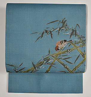 竹林の雀の図名古屋帯