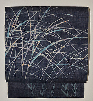 麻地ススキの染帯