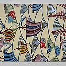 紅型魚文様白地名古屋帯 前中心