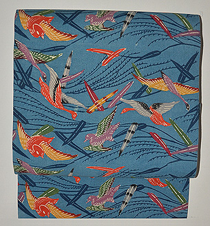 水辺に雁本紅型名古屋帯