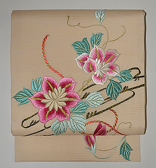 鉄線の花刺繍絽名古屋帯