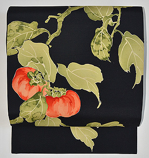 黒地柿の図染め名古屋帯