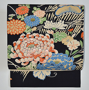 黒地菊染め名古屋帯