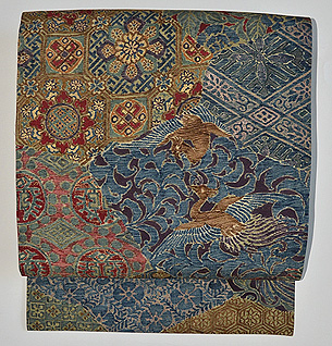 更紗切り継文様染名古屋帯