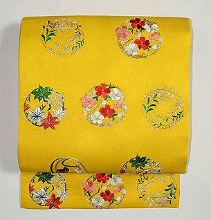 黄色地花丸紋名古屋帯