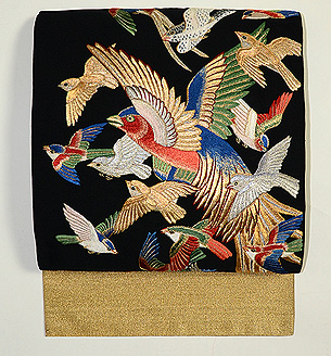 群れ鳥の綴れ袋帯