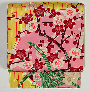 梅枝と水仙の図染め名古屋帯