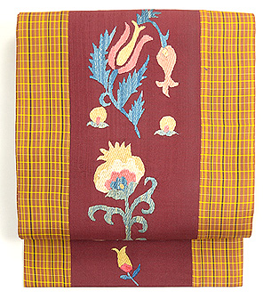 ザクロのスザニと黄八丈名古屋帯