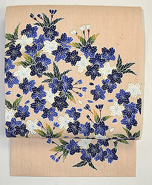 浦野範雄作 経節紬桜の図名古屋帯