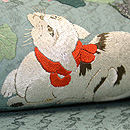 秋海棠に猫刺繍の名古屋帯　質感・風合