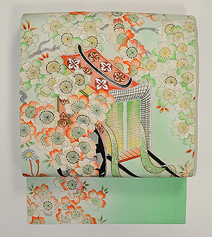 桜下に源氏車名古屋帯