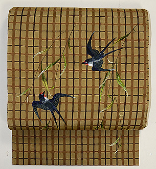 柳に燕刺繍名古屋帯