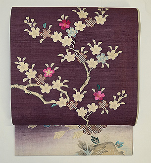 紫紬地桜木の名古屋帯