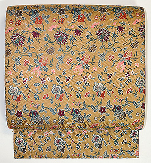 花唐草文様錦綸子名古屋帯