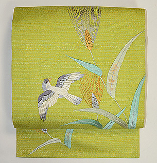 麦畑を舞う小鳥の図名古屋帯