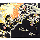 黒地桜に扇面散らし名古屋帯 前中心