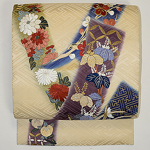 短冊に四季の花文刺繍開き名古屋帯