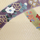 短冊に四季の花文刺繍開き名古屋帯　前中心