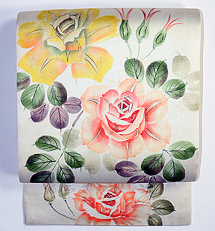 白地薔薇の名古屋帯