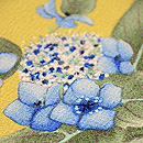 縮緬地に紫陽花の図名古屋帯　質感・風合