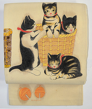 猫尽くしの染め帯