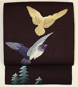 鳩の刺繍開き名古屋帯