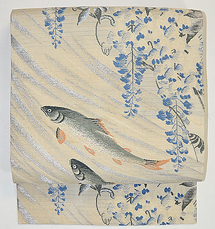 藤に鮎刺繍名古屋帯