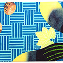 おもしろ柄網代に夏野菜の図名古屋帯　前中心