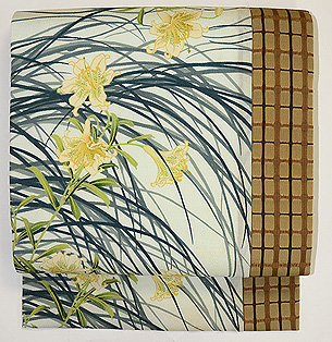 縮緬地百合の図名古屋帯