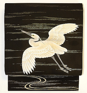 飛翔鷺の図染名古屋帯