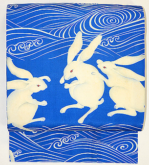 波に兎の図名古屋帯