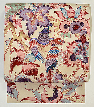 花喰い鳥手描き更紗の名古屋帯