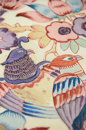 花喰い鳥手描き更紗の名古屋帯 - アンティーク着物の灯屋2