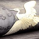 蛇籠に飛翔鷺の図紗名古屋帯 質感・風合